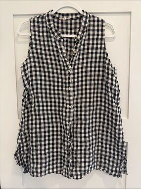 Eileen Fisher Women’s Gingham Sleeveless Button-Front Top 100% Linen Size M